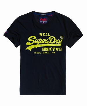 Superdry Vintage Logo Neon Lite Férfi Pólók Sötétkék | UWEJY3695